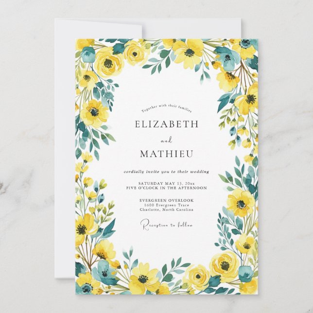 Yellow Cheerful Summer Wedding Einladung (Vorderseite)