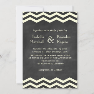 Yellow Chevrons auf Chalkboard Wedding Einladung
