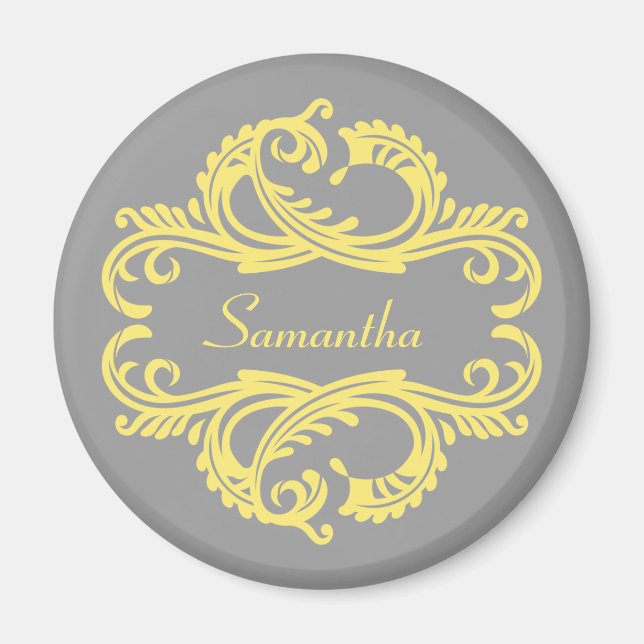 Yellow Chic Damask Magnet (Vorne)