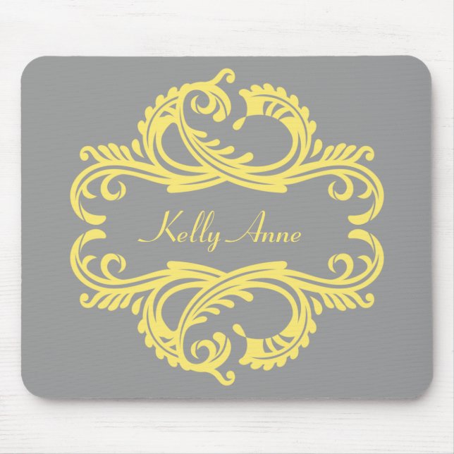 Yellow Chic Damask Mousepad (Vorne)