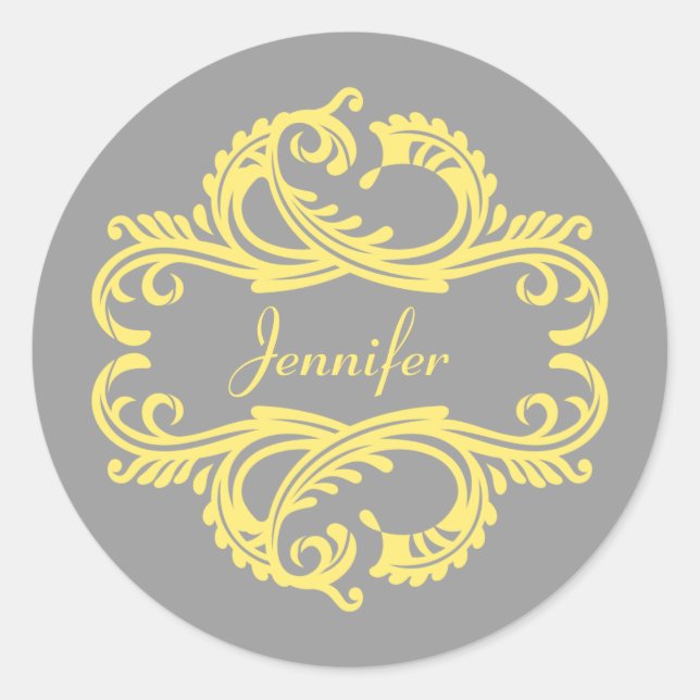 Yellow Chic Damask Stickers (Vorderseite)