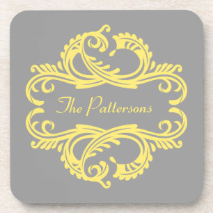 Yellow Chic Damask Untersetzer Set
