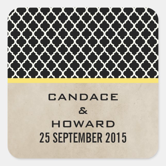 Yellow Chic Quatrefoil Wedding Stickers (Vorderseite)