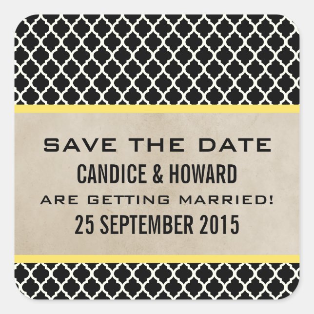 Yellow Chic Quatrefolien Save the Date Aufkleber (Vorderseite)