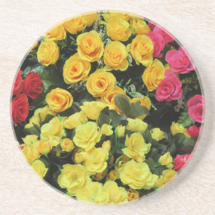 yellow,Chic, vintage, red, pink, roses, flowers, Getränkeuntersetzer