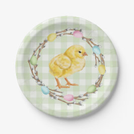 Yellow Chick And Pastel Willow Wreath Easter Pappteller