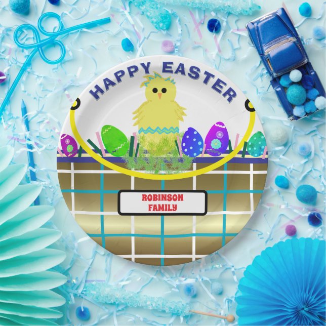 Yellow Chick Egg Blue Gold Osterkorb Pappteller (Party)