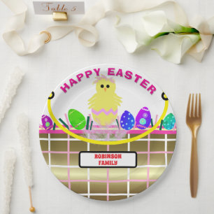 Yellow Chick Ei Pink Gold Osterkörbe Pappteller