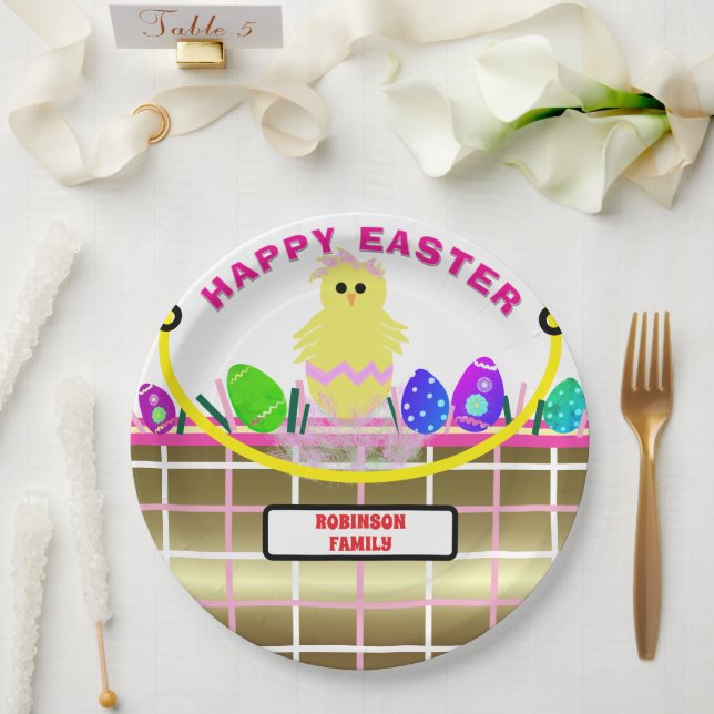 Yellow Chick Ei Pink Gold Osterkörbe Pappteller (Hochzeit)