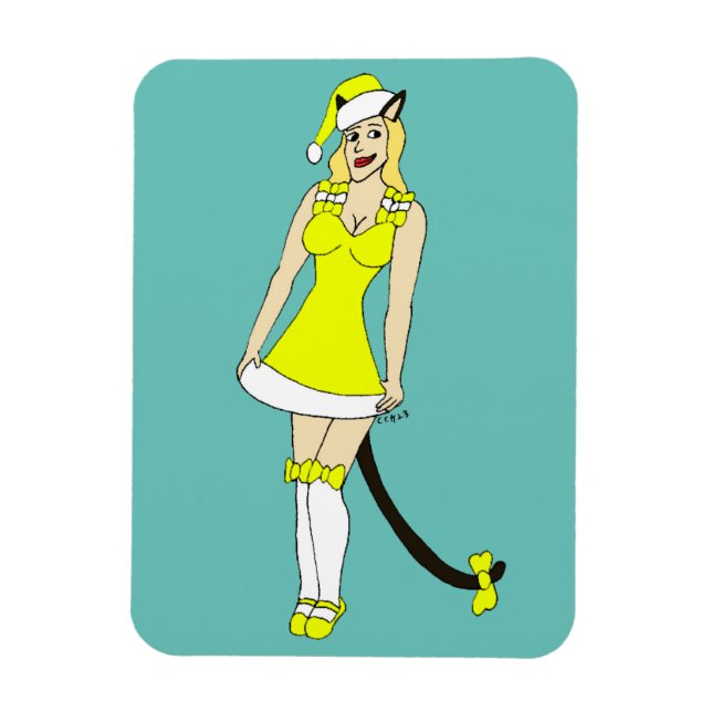 Yellow Christmas catgirl Magnet (Vertikal)