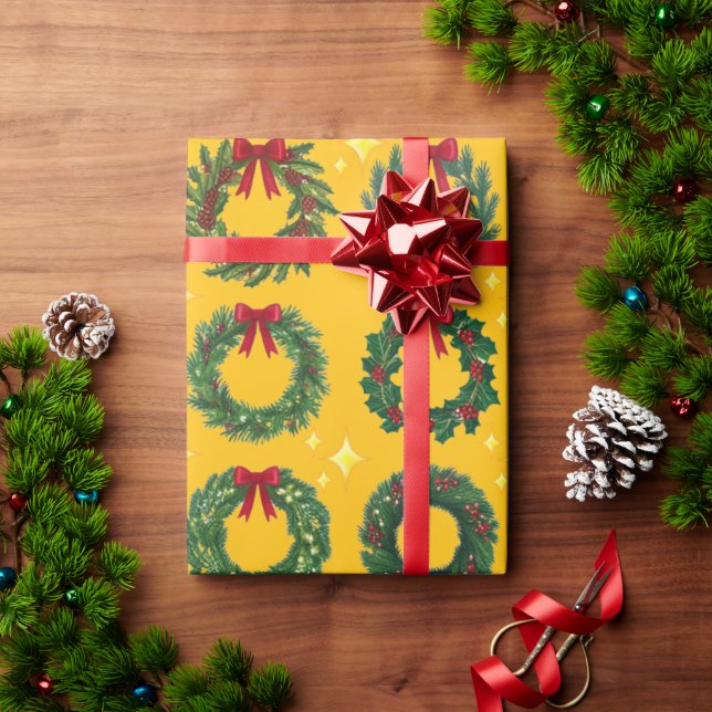 Yellow Christmas Kranz Geschenkpapier (Feiertagsgeschenk)