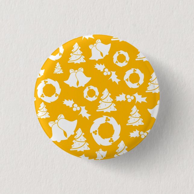 Yellow Christmas Pattern Button (Vorderseite)
