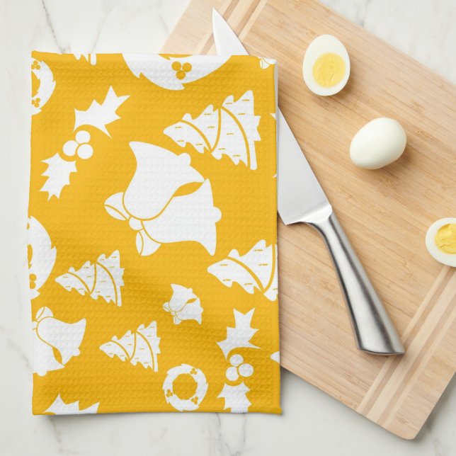 Yellow Christmas Pattern Geschirrtuch (Viertel Falte)