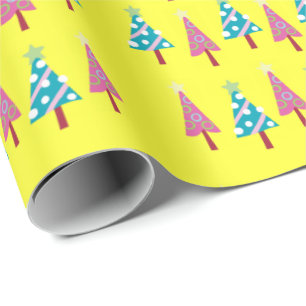 Yellow Christmas Pink Blue Wrapping Paper Geschenkpapier