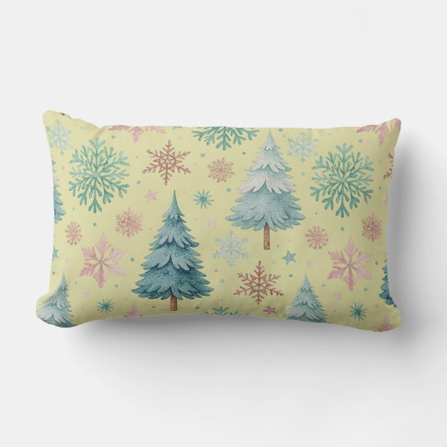 Yellow Christmas Tree & Snowflake Throw Kissen (Vorderseite)