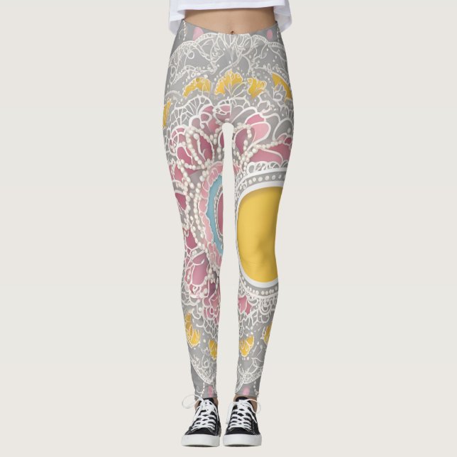 Yellow Circle AI Art Leggings (Vorderseite)