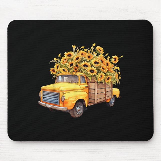 Yellow Ckup Truck Sunflower Autumn Halloween Thank Mousepad (Vorne)