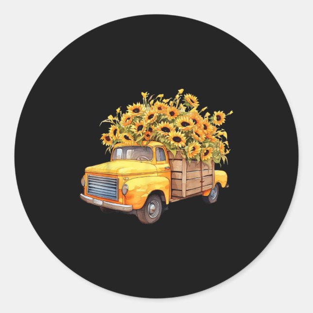 Yellow Ckup Truck Sunflower Autumn Halloween Thank Runder Aufkleber (Vorderseite)