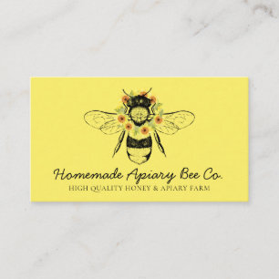 Yellow Classy Sunflower Floral Apiary Honey Bee Visitenkarte