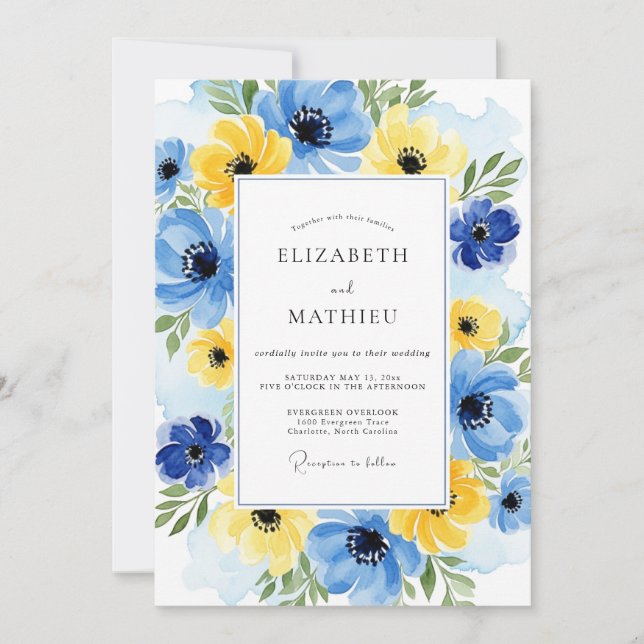 Yellow Cobalt Ebullient Spring Wedding Einladung (Vorderseite)