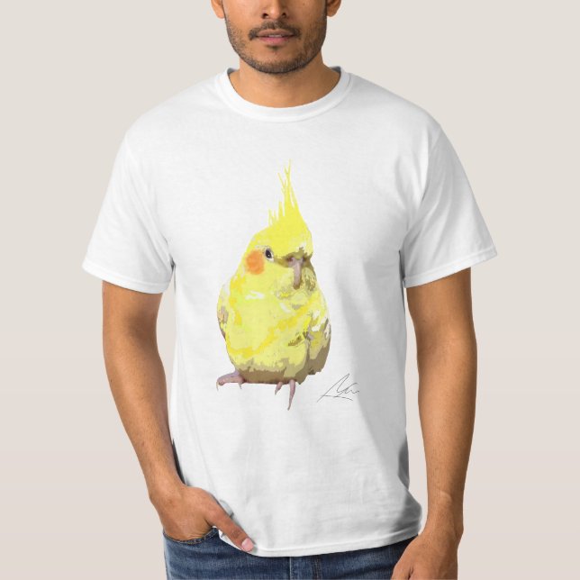 Yellow Cockatiel Bird Moderne Kunst T-Shirt (Vorderseite)