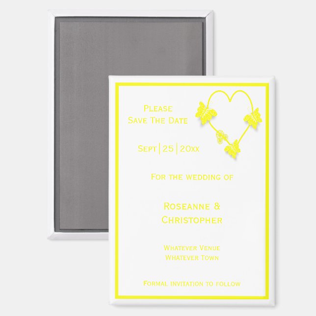 Yellow Colored Butterflies Herzdesign Wedding Magnet (Vorderseite/Rückseite)