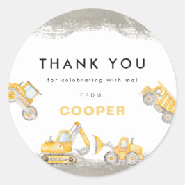 Yellow Construction Trucks Birthday Thank You Runder Aufkleber