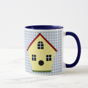 Yellow Country Birdhouse Blue Kariert Coffee Tasse