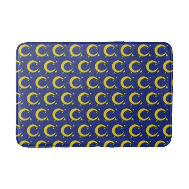 Yellow Crescent Moon Blue Night Sky Star Astronomi Badematte (Vorderseite)