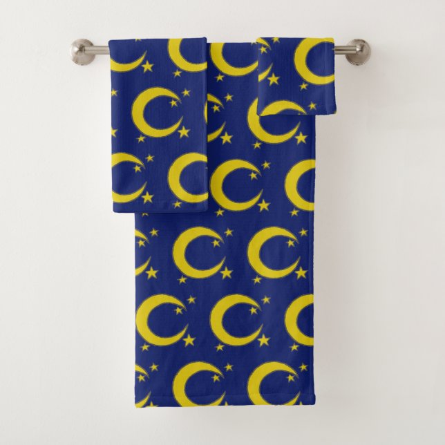 Yellow Crescent Moon Blue Night Sky Star Astronomi Badhandtuch Set (Insitu)