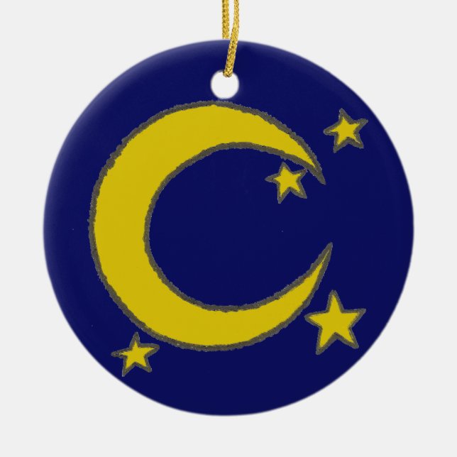 Yellow Crescent Moon Blue Night Sky Star Astronomi Keramik Ornament (Vorne)
