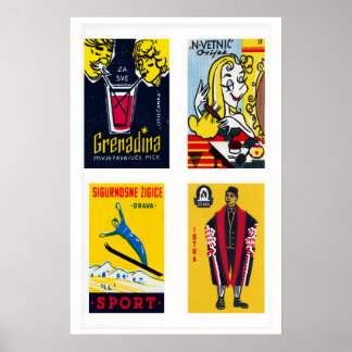 Yellow Croatian Matchbox Labels Grid Print Poster