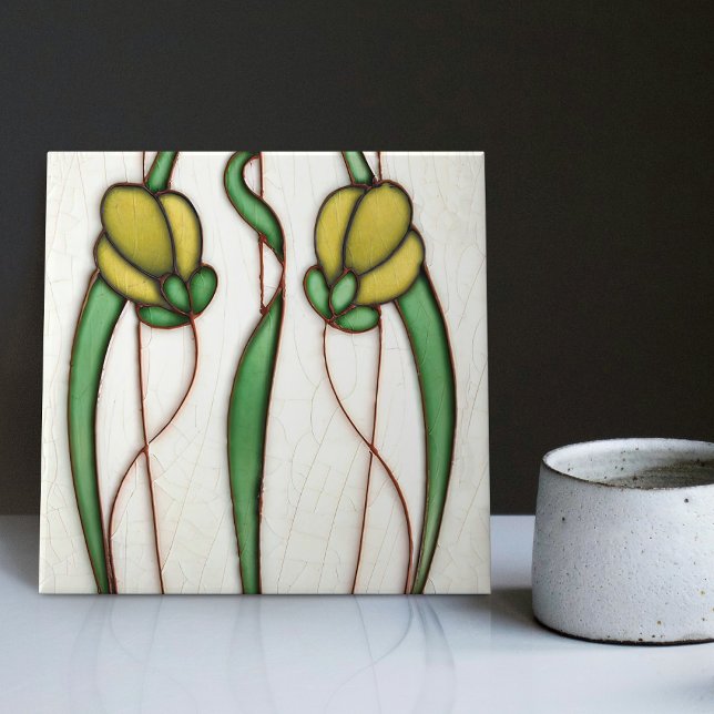 Yellow Crocus Wall Deco, Jugendstil Art Deco Fliese (Von Creator hochgeladen)