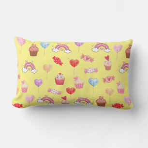 Yellow Cupcakes & Candy Print Lumbar Kissen