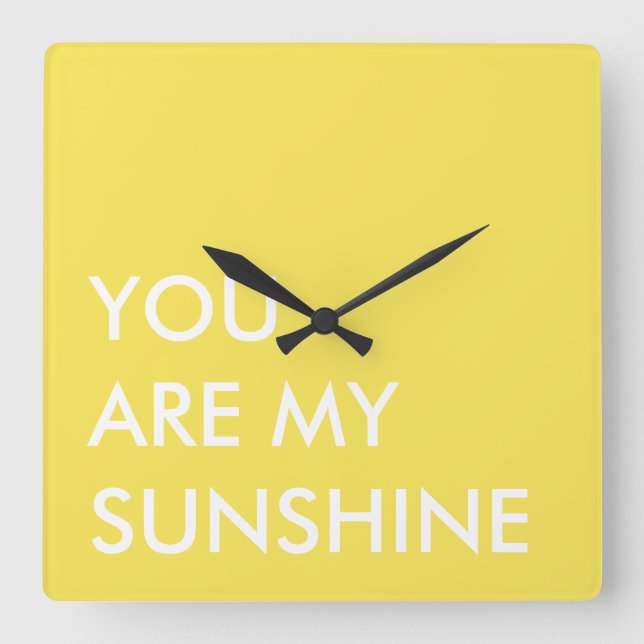 Yellow Custom Text Art Sie sind mein Sonnenschein Quadratische Wanduhr (Vorderseite)