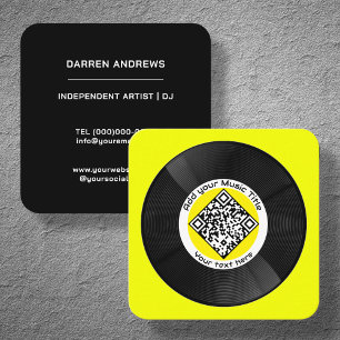 Yellow Customizable Music QR Code LP Vinyl   Quadratische Visitenkarte
