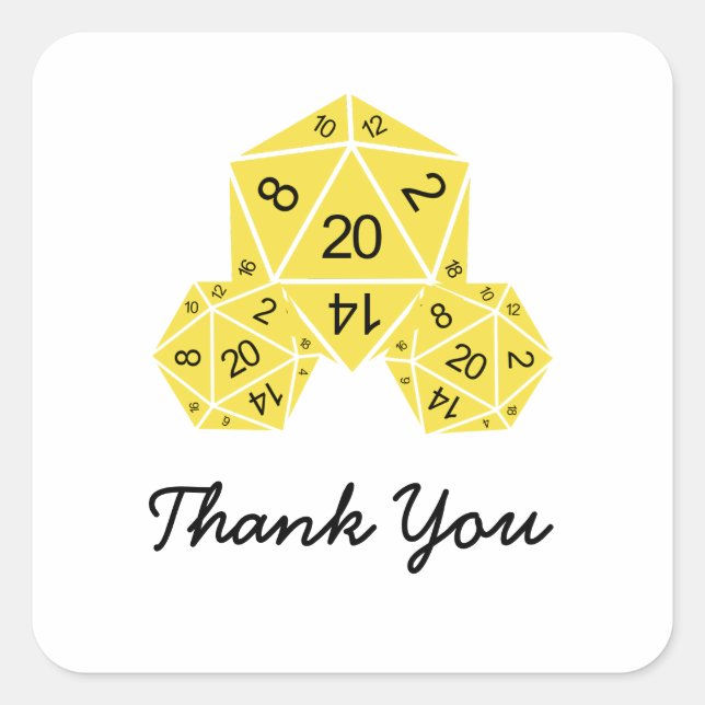 Yellow D20 Dice Danke, dass du Sticker geschrieben (Vorderseite)