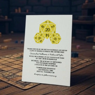 Yellow D20 Dice Wedding Einladung