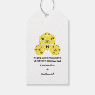 Yellow D20 Dice Wedding Gift Tags Geschenkanhänger