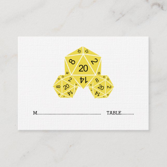 Yellow D20 Dice Wedding Platzkarte (Vorderseite)