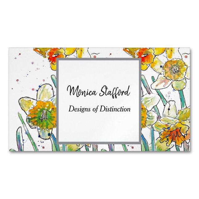 Yellow Daffodial Blume Watercolor Business Card Magnetische Visitenkarte (Vorderseite)