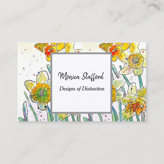 Yellow Daffodial Blume Watercolor Business Card Visitenkarte (Vorderseite)