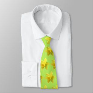 Yellow Daffodil Blooms on Light Green Neck Tie Krawatte