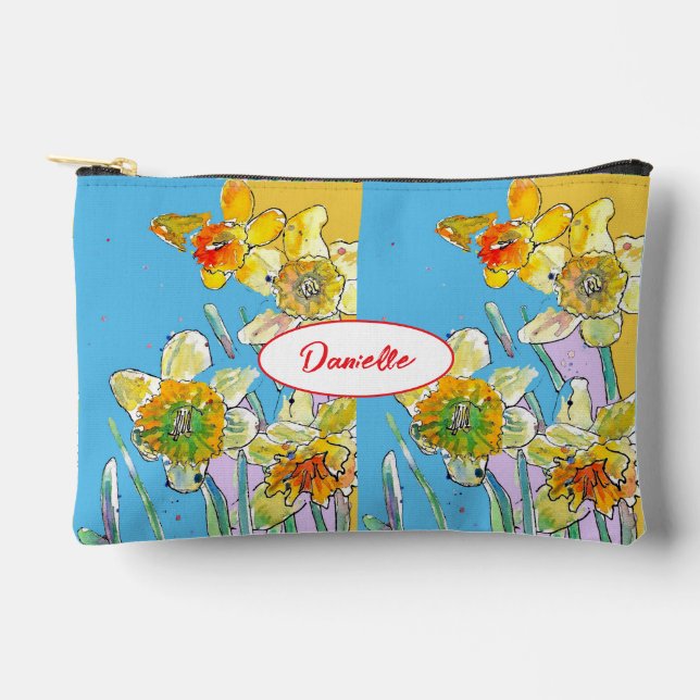Yellow Daffodil Flower Pattern Watercolor Girls Zubehörtasche (Vorderseite)