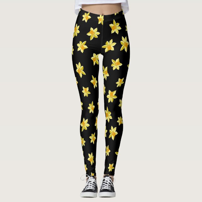 Yellow daffodil flowers seamless floral pattern leggings (Vorderseite)
