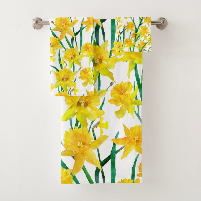 Yellow Daffodil Pattern Badhandtuch Set (Insitu)