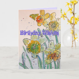 Yellow Daffodil Spring Flower Watercolor Art Card Karte