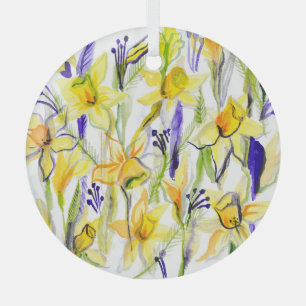 Yellow Daffodils Aquarellfärbung Ornament Aus Glas