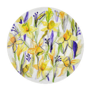 Yellow Daffodils Aquarellfärbung Schneidebrett