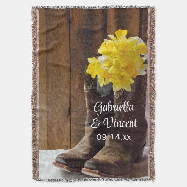 Yellow Daffodils Country Western Wedding Keepake Decke (Vorderseite Vertikal)